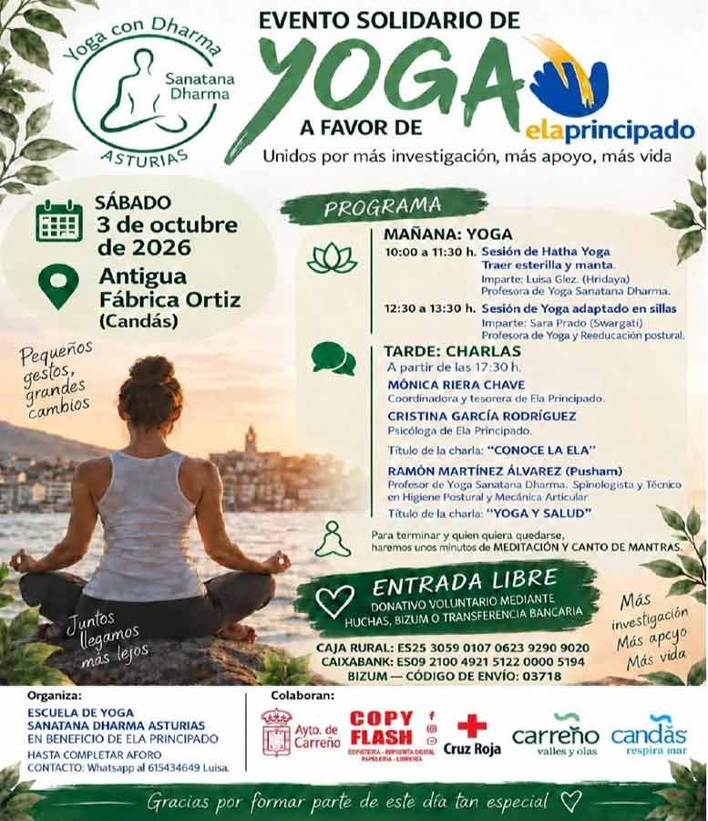 Cartel evento solidario jornada yoga con Dharma